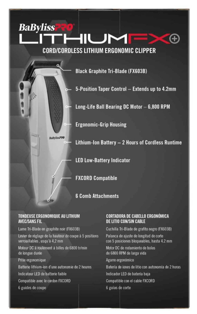 BaByliss PRO LithiumFX+ Cord/Cordless Ergonomic Clipper & Trimmer Combo Set Gray