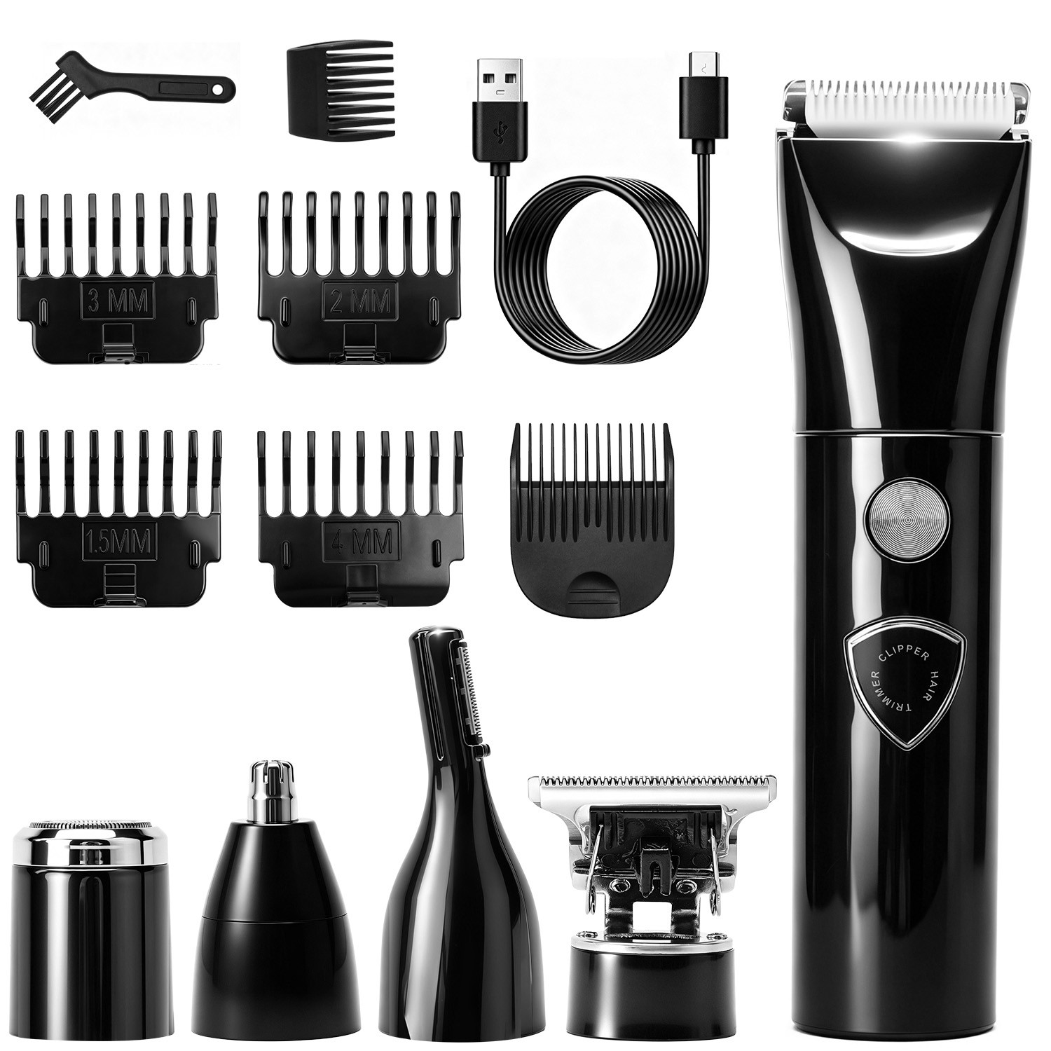 5-in-1 Electric Shaver & Hair Clippers – Cordless T-Blade Beard Trimmer with LED