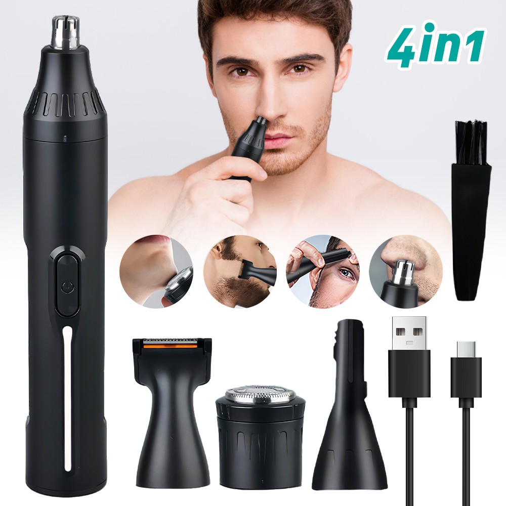 4-in-1 Ear and Nose Hair Trimmer Eyebrow Shaver USB Rechargeable Grooming Kit