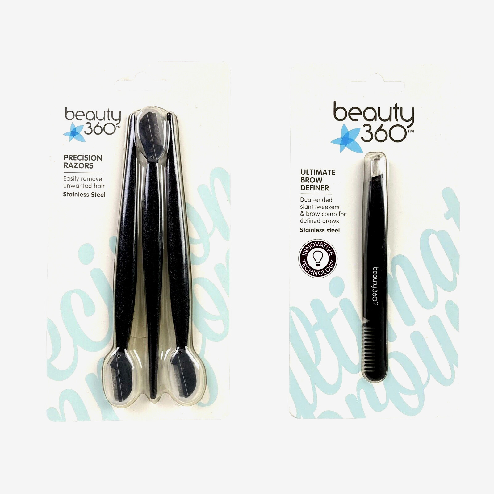 Beauty 360 Stainless Steel Precision Razors 3 Razors & Ultimate Brow Defined NEW