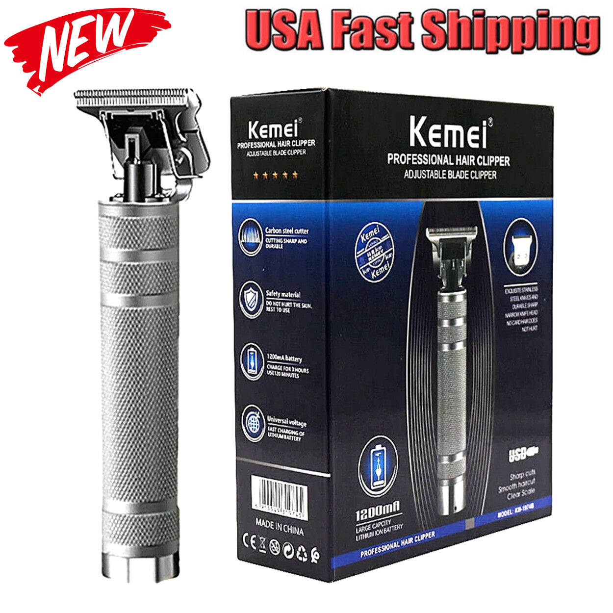 Kemei Cordless Hair Clippers Trimmer Shaver Clipper Cutting Beard Barber 1974B