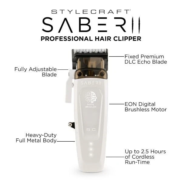 StyleCraft Saber II Clipper & Trimmer White Ghost Limited Edition Combo – NEW