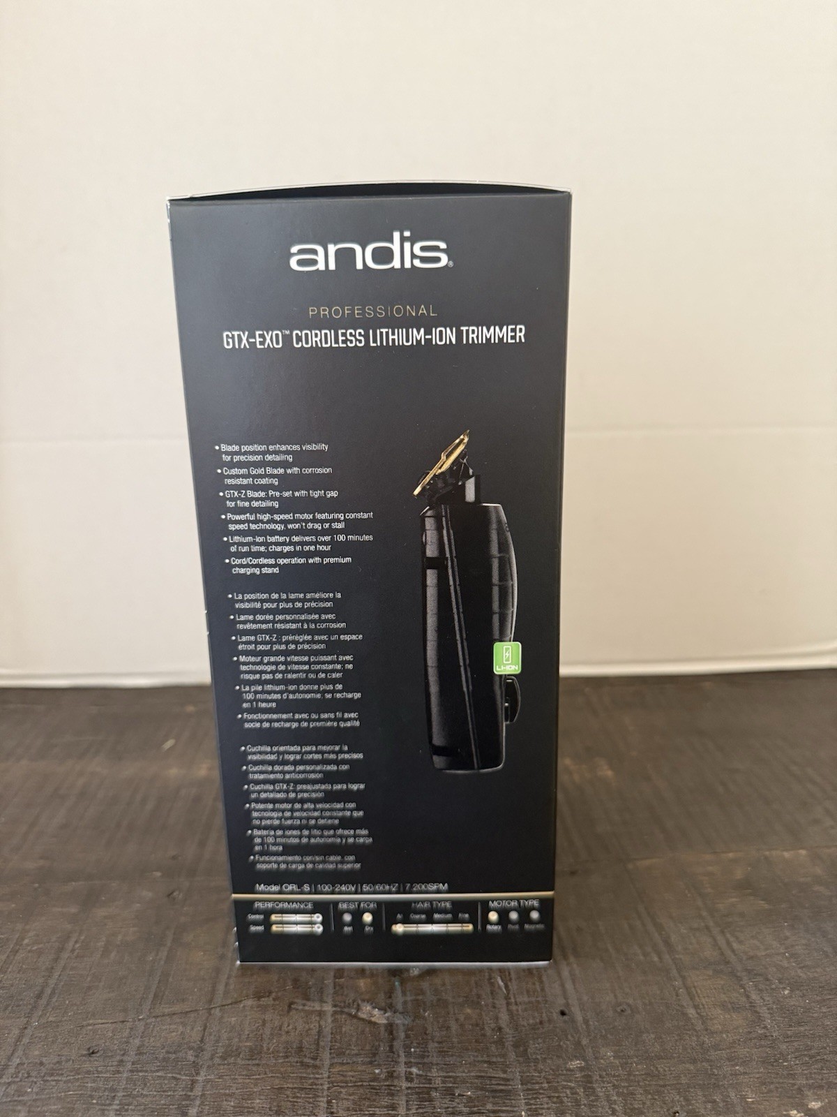Andis Professional 74100 GTX-EXO Cordless Trimmer Lithium-On Black/Gold