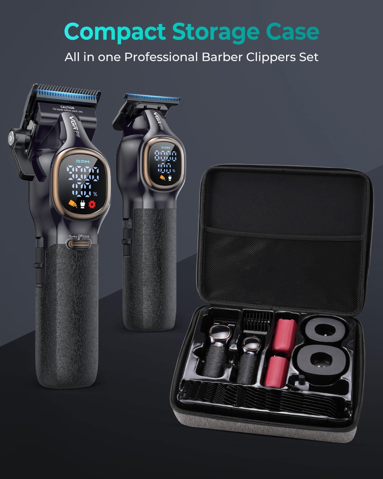 Professional Hair Clippers Set for Men, Cordless Barber Trimmer, 9000 RPM Rechar