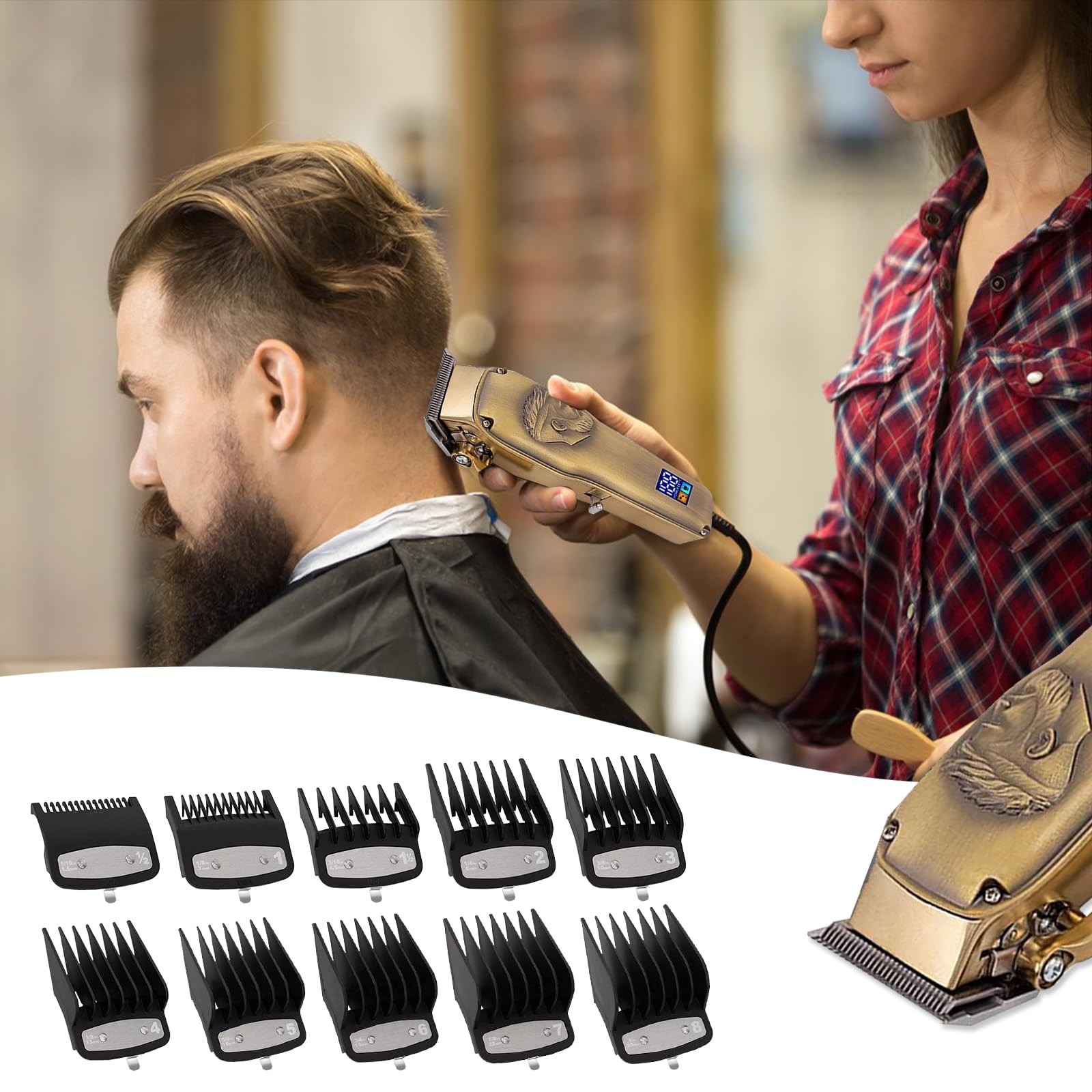 10-Piece Black Clipper Guard Set 1.5-25mm 1-Inch Compatible with Wahl Clippers