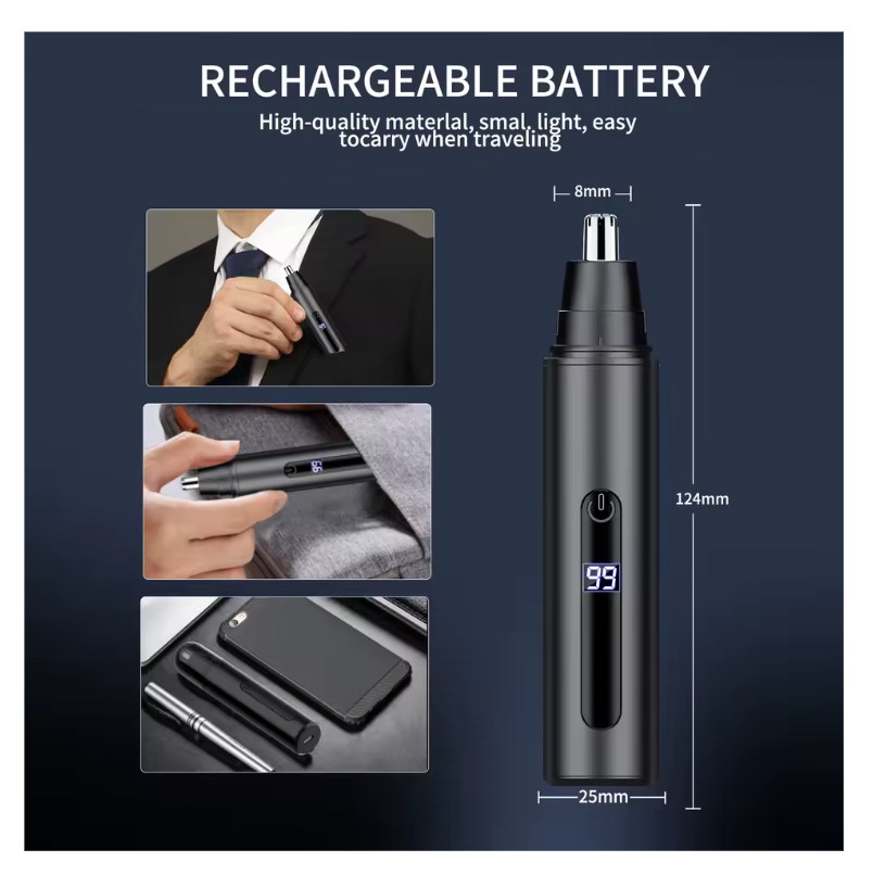 Ear and Nose Hair Trimmer with LED indicator USB Rechargeable Water Resistant
