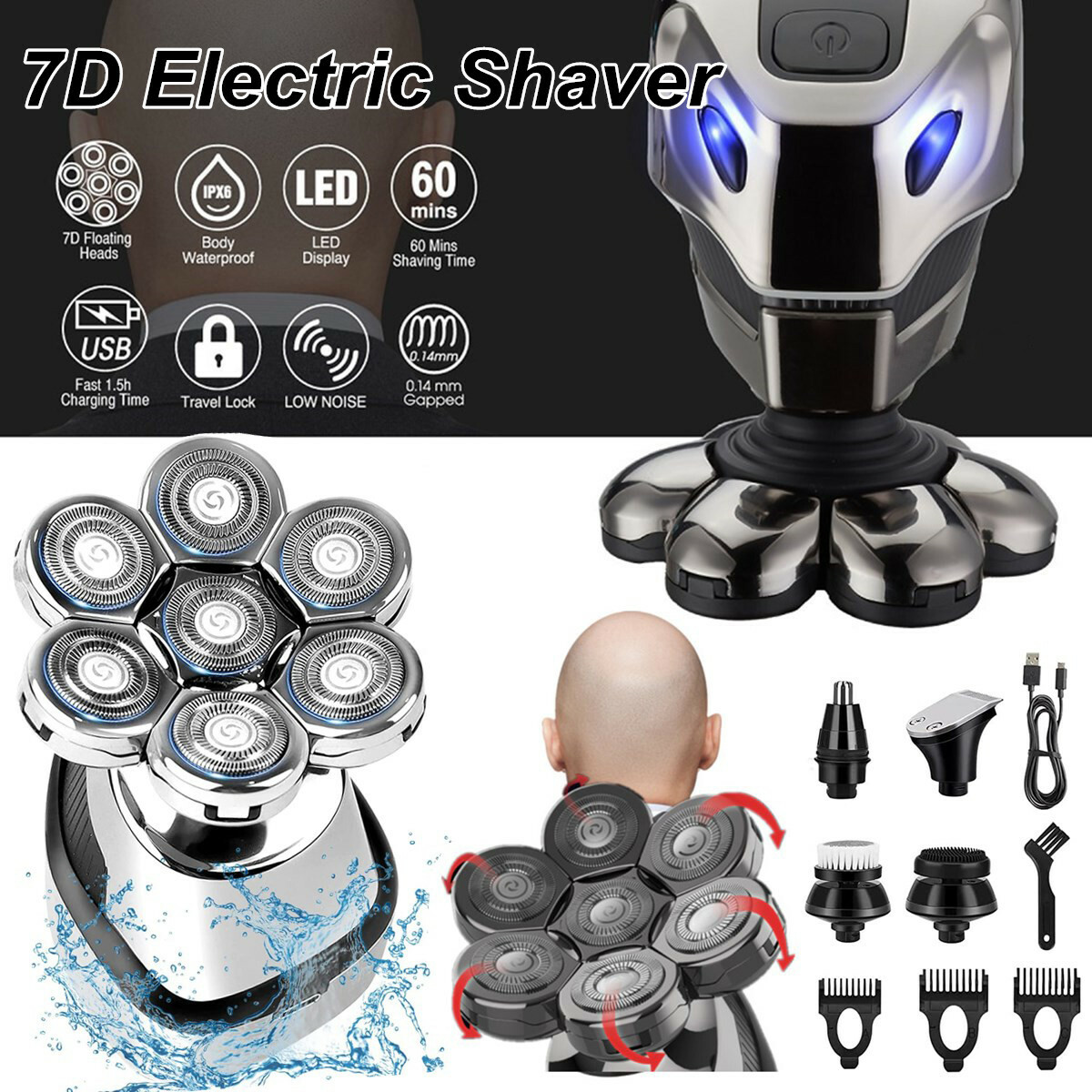 Men’s Razor Rotary Waterproof Electric Shaver Pop-Up Trimmer Wet Dry Cordless US