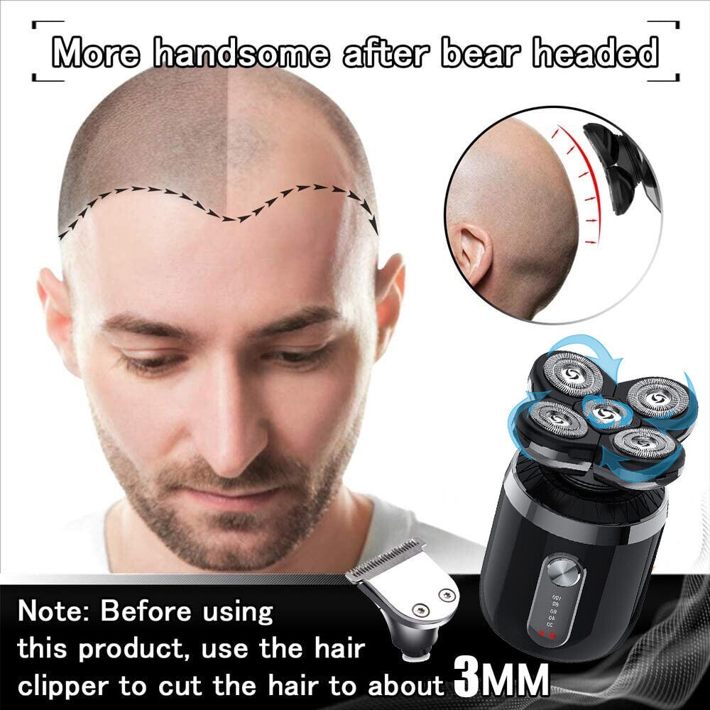 4D Rotary Electric Shaver Rechargeable Bald Head Shaver Beard Trimmer Wet & Dry