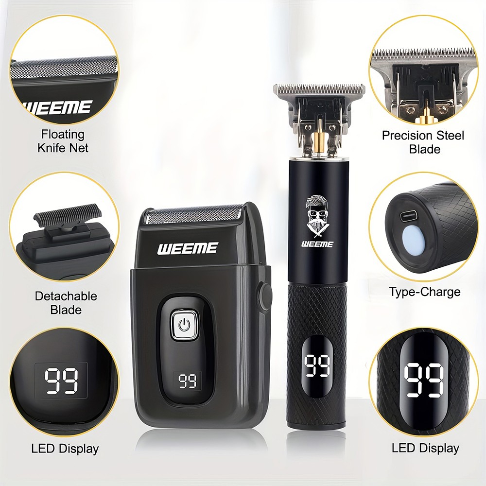 WEEME Professional Cordless Hair Clipper Trimmer Set Men Electric Shaver Razor