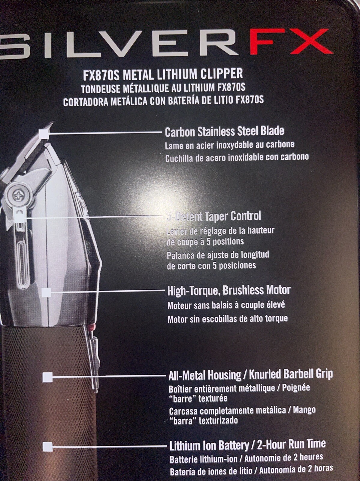 BaBylissPRO SILVERFX FX870S Metal Lithium Cordless Hair Clipper NEW