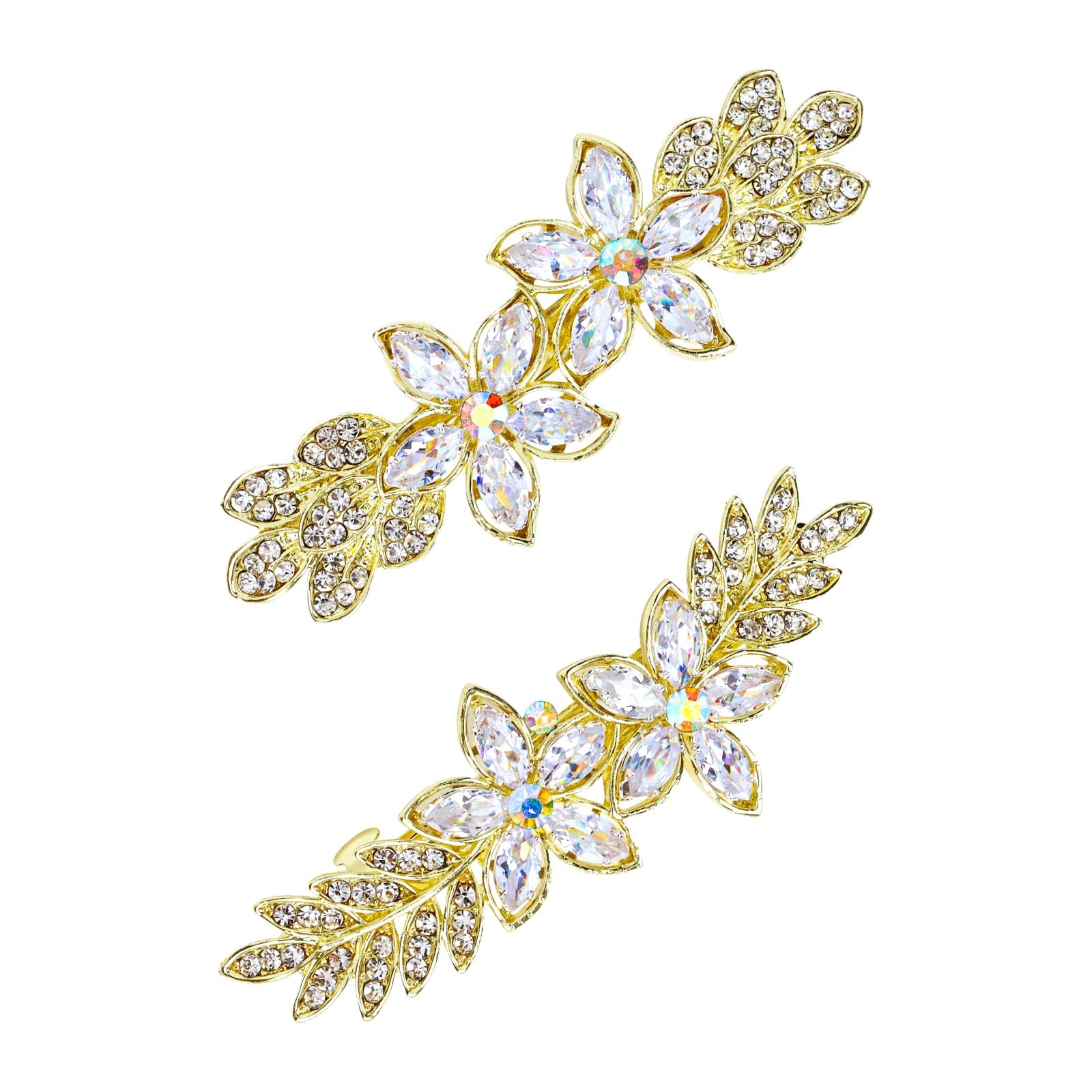 AMCAMI 2PCS Gold Hair Clips，Rhinestone Barrettes For Women， multicolored