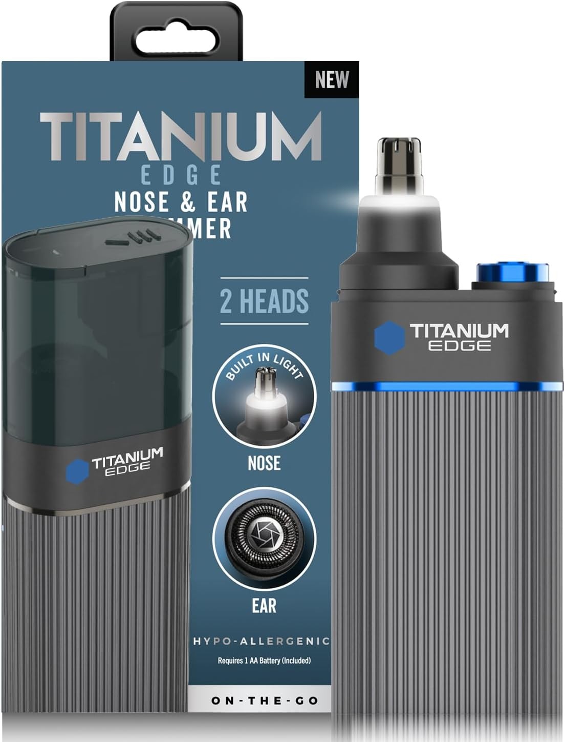Titanium Edge Ear & Nose Trimmer – Dual Rotary Blade Heads with Light – Water Re