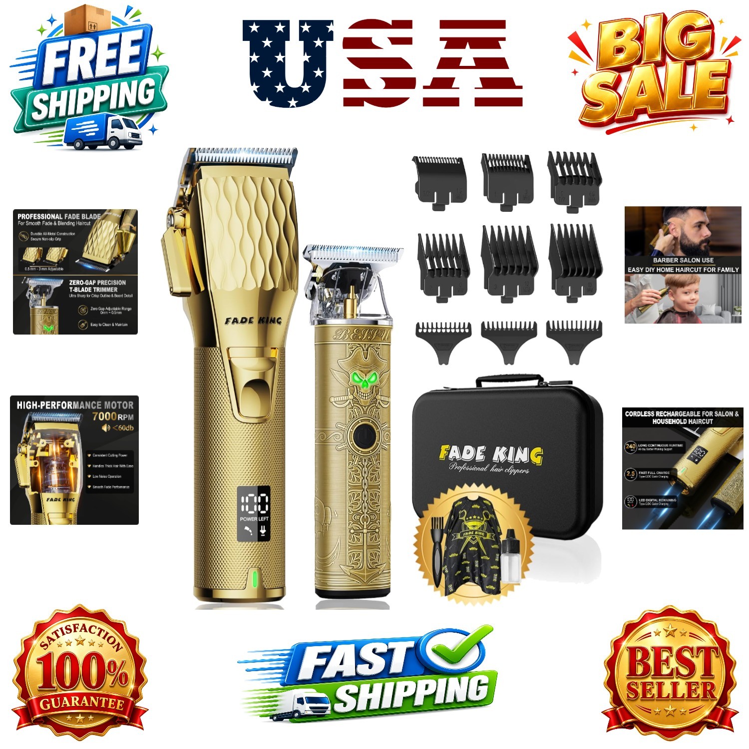 Professional Hair Clippers for Men – Cordless Barber Clippers & Beard Trimmer…