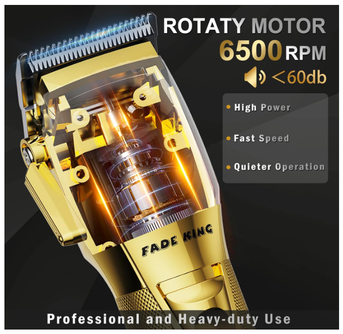 FADEKING® Cordless Hair Clippers for Men, LCD Display, Barber Kit (Gold+Bronze)