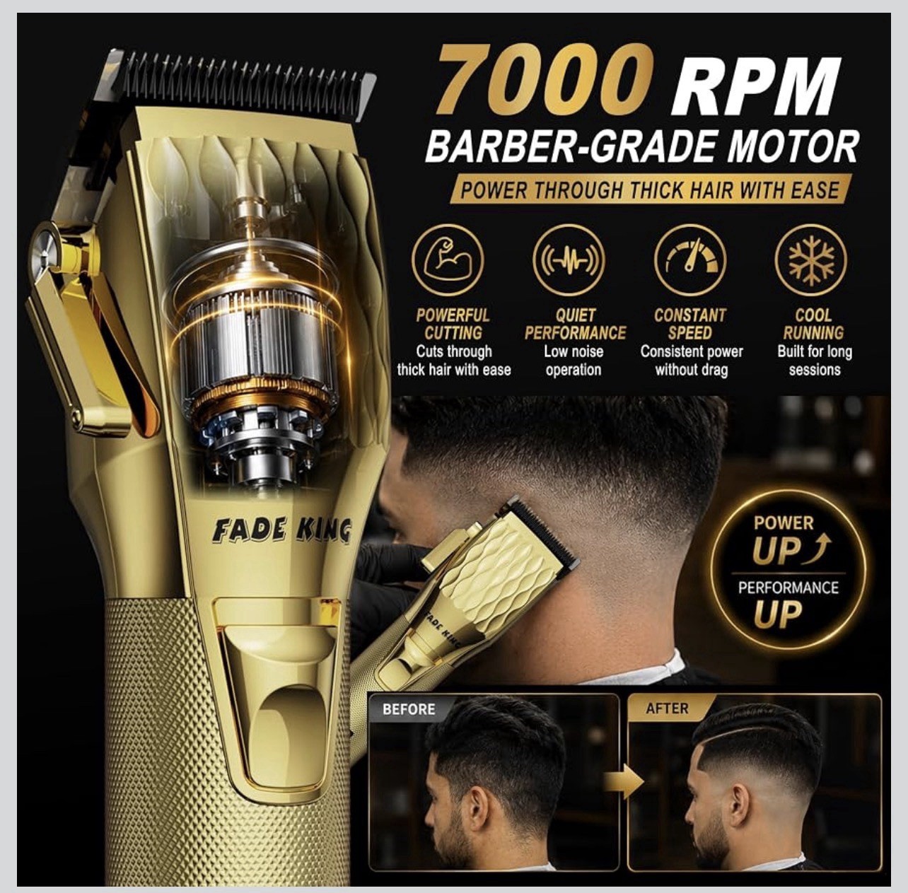 FADE KING FK-807 Cordless USB Haircutting Kit 2 Heads Unisex Gold/Black