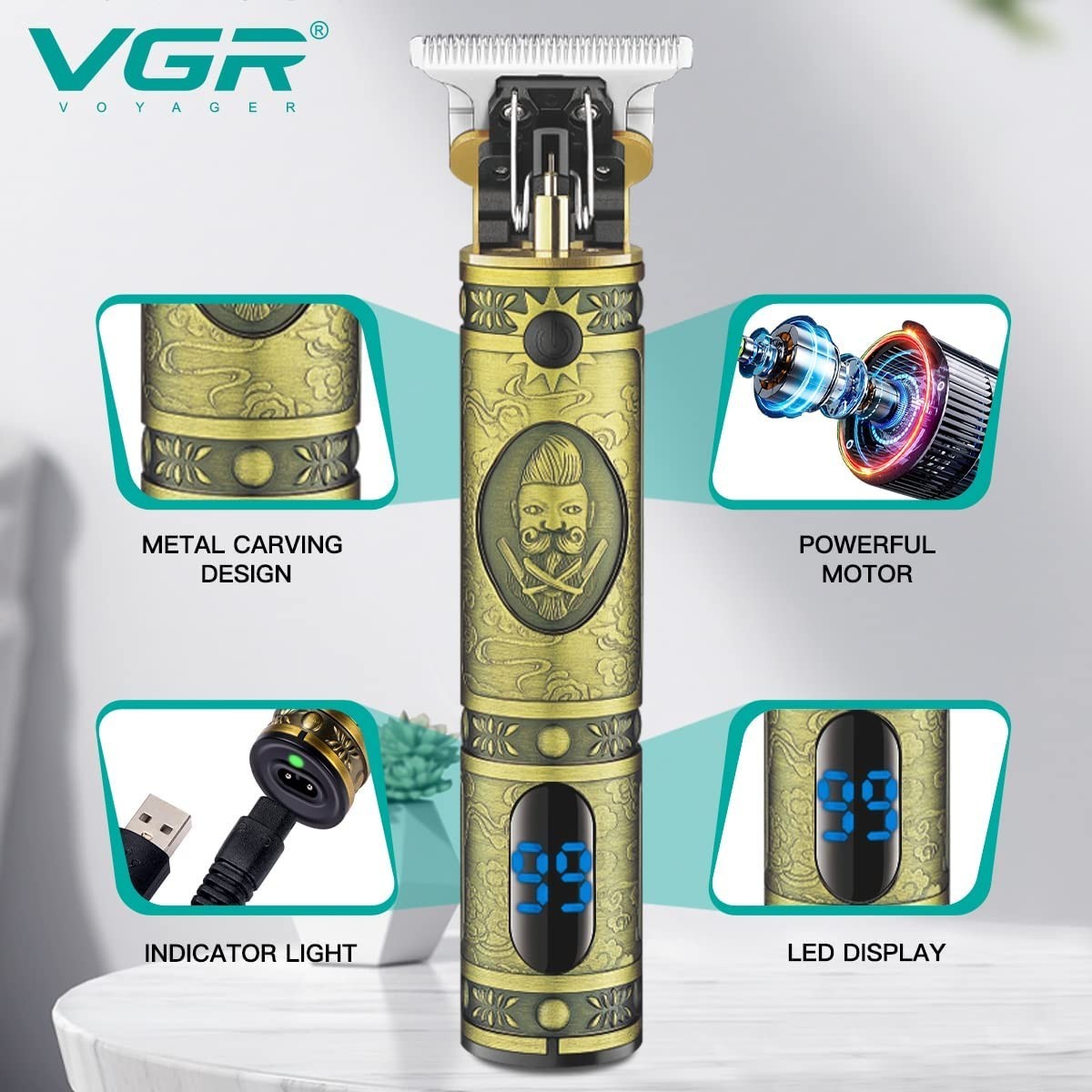 VGR V-228 Professional Hair Trimmer for Men,V-228,Gold