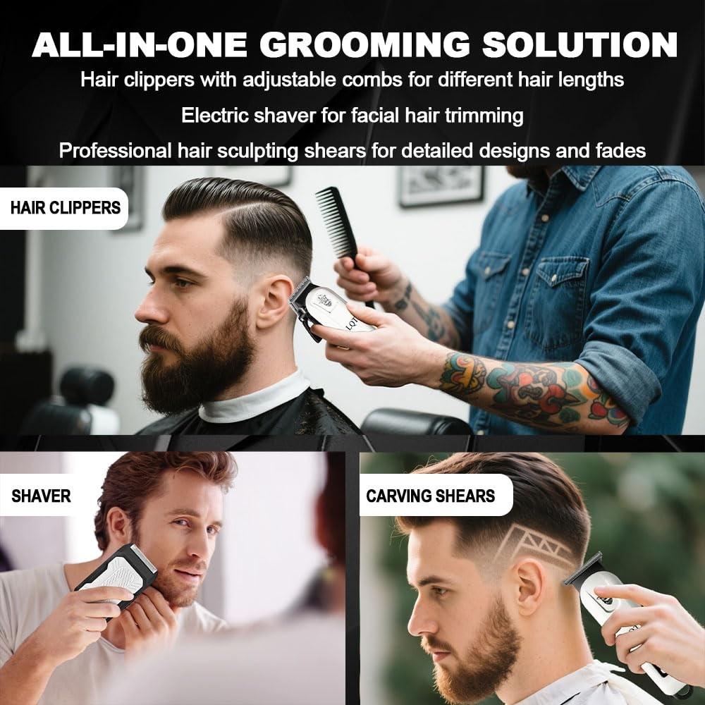 Juego de Cortadora de Pelo Profesional para Hombre Inalambrica de 3 Piezas