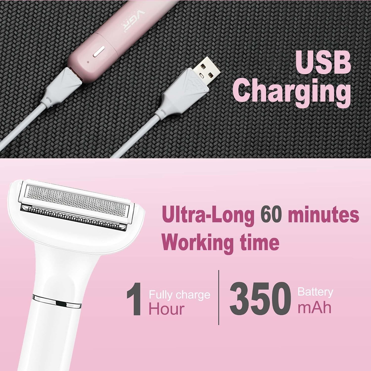 VGR 3-in-1 Women’s Electric Razor Bikini Trimmer Rechargeable Waterproof Shaver