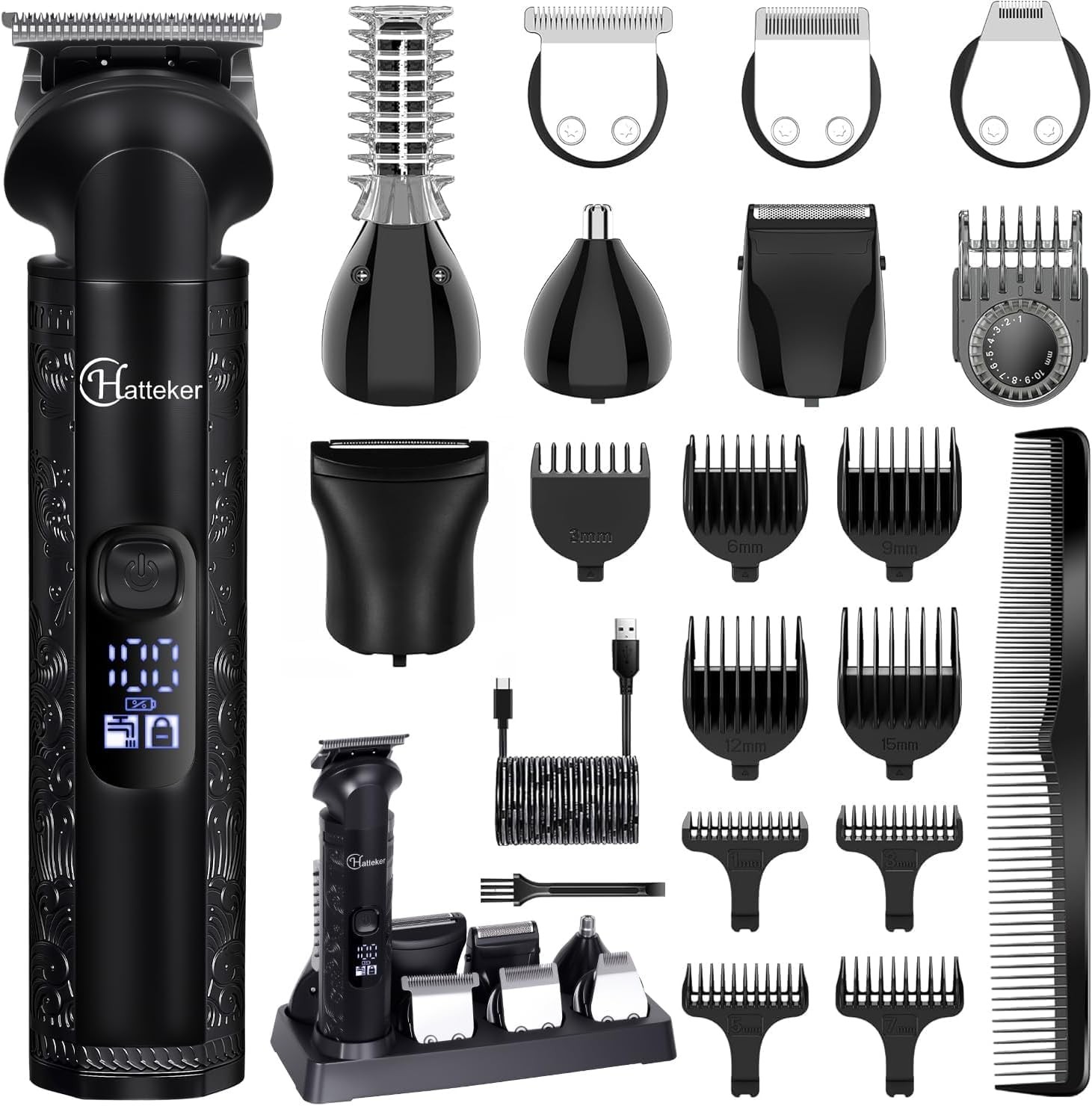 Hatteker 8-in-1 Multi-Functional Grooming Kit for Men Beard Trimmer for Gray