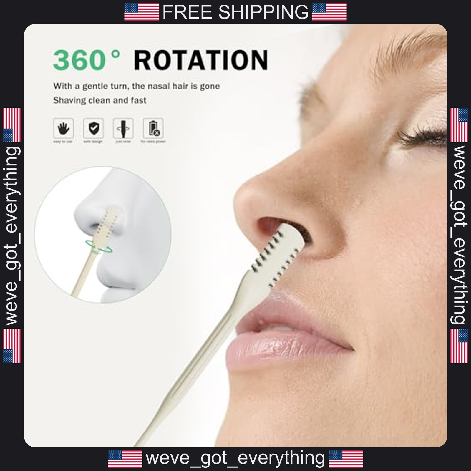 3 Pack Manual Nose Hair Trimmers Portable Stainless Steel Grooming Tools