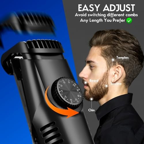 Vacuum Beard Trimmer for Men Rechargeable, IPX6 Waterproof Mustache Black