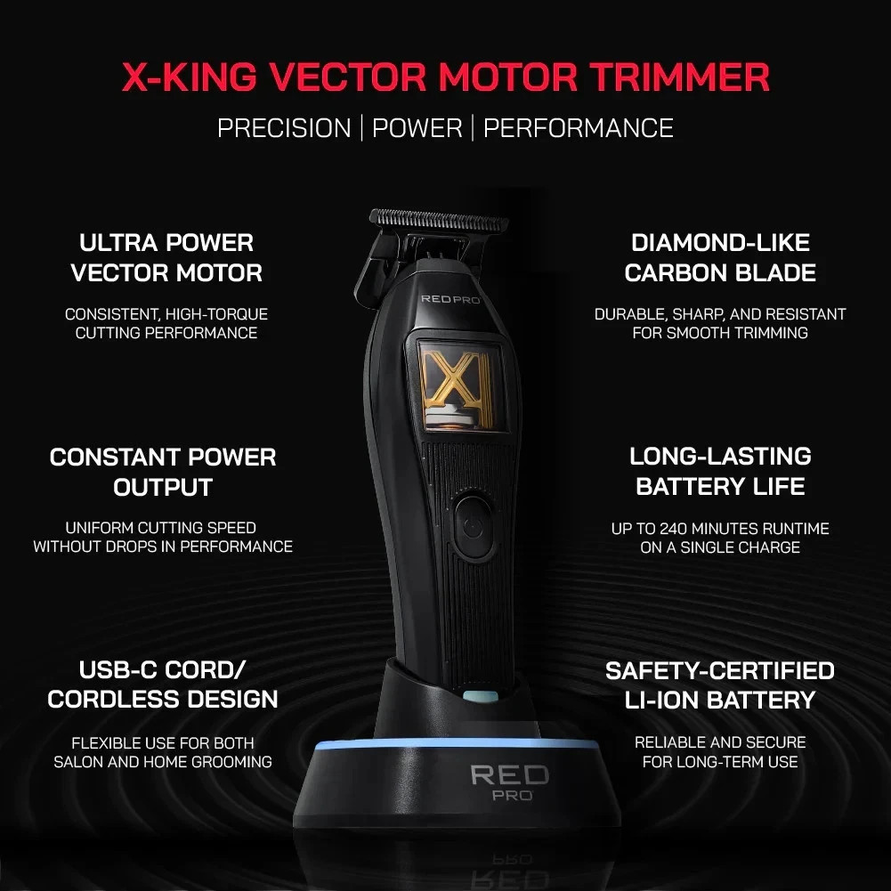 RED PRO X-KING VECTOR MOTOR CORDLESS TRIMMER W/ ZERO GAPPED BLADE SET