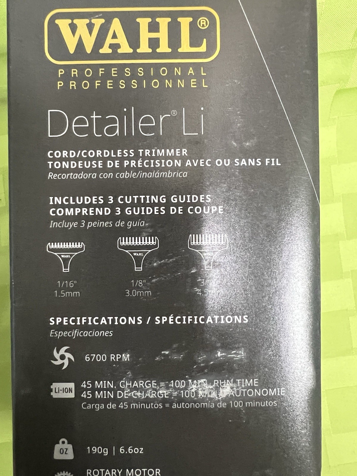 WAHL CORDLESS DETAILER LI EXTREMELY CLOSE T-WIDE BLADE 100 MIN RUN TIME # 08171