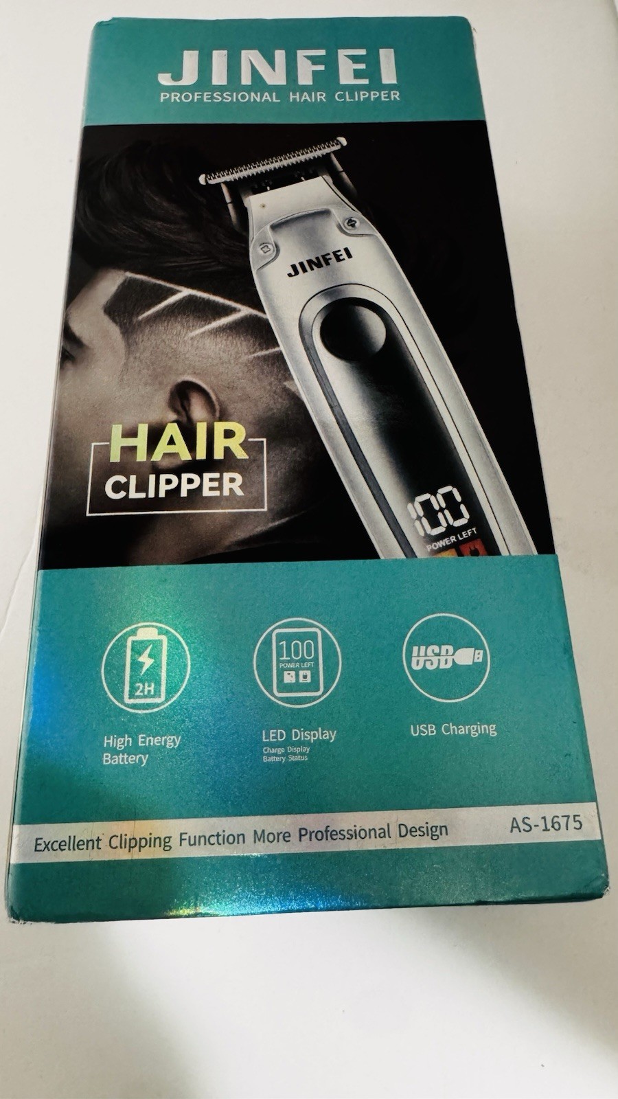 JINFEI AS-1675 Hair Clipper T-Blade USB Rechargeable LED, 1.5-6mm