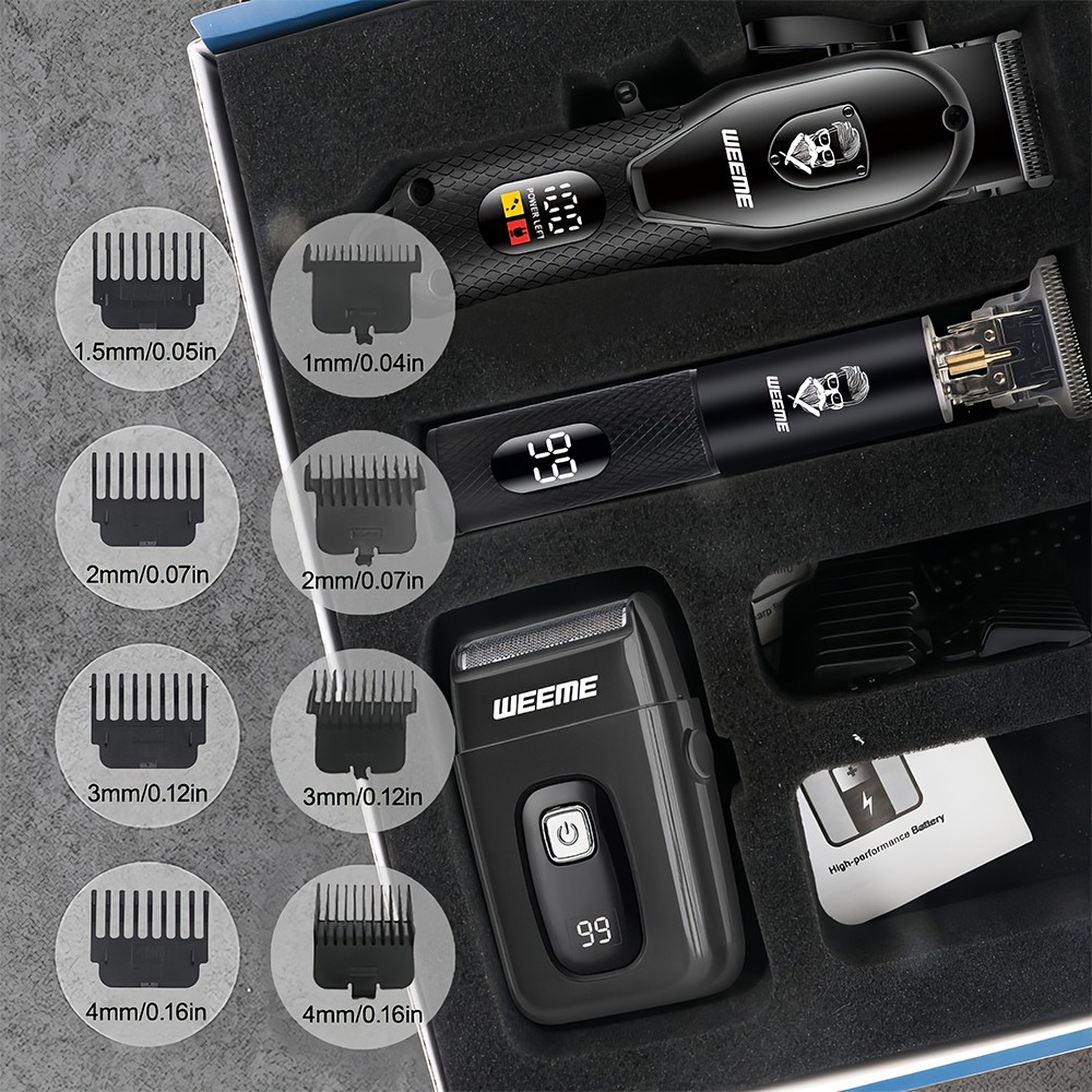 WEEME Professional Cordless Hair Clipper Trimmer Set Men Electric Shaver Razor