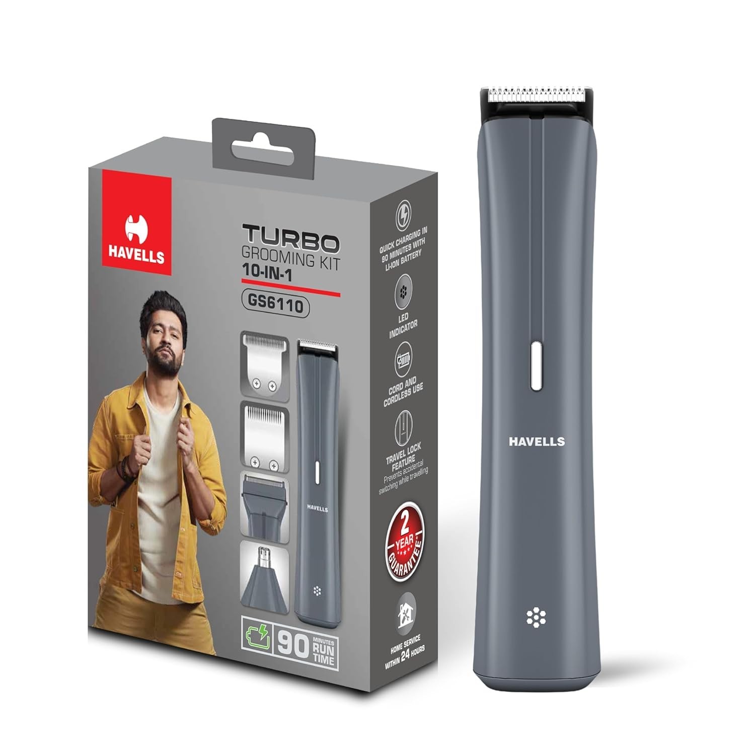 Havells 10-in-1 Grooming Kit, Hair, Face, Nose Trimmer, LED, 90 Min Runtime