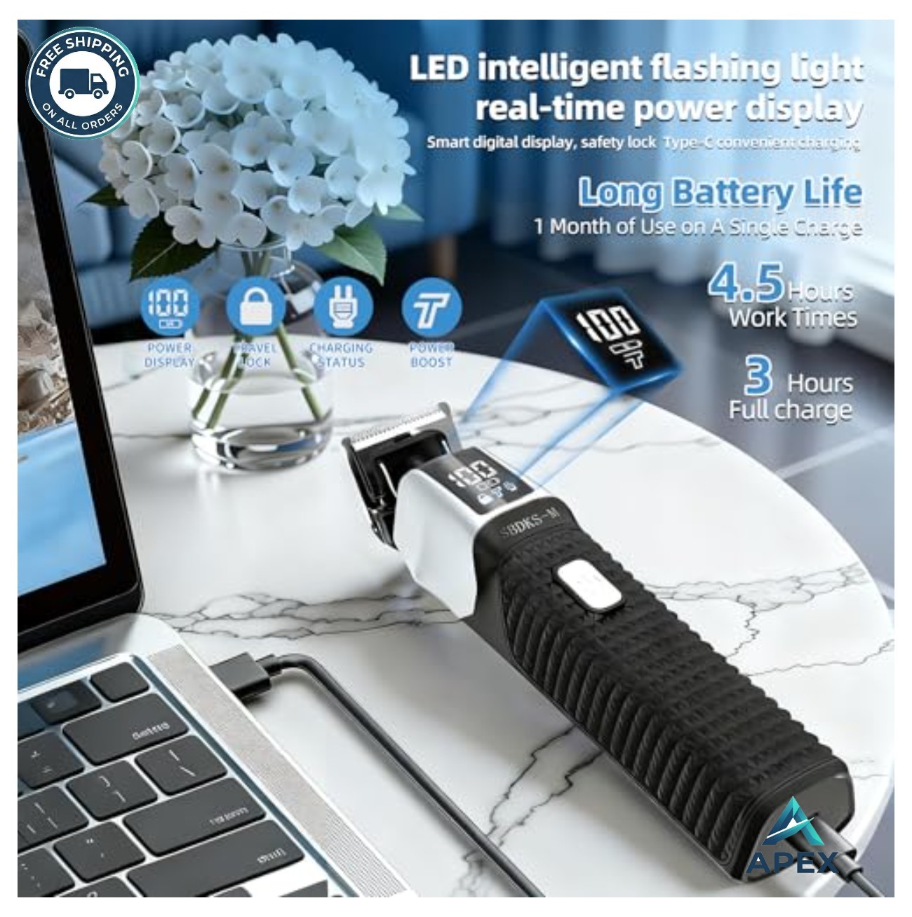 6-in-1 Beard Trimmer Waterproof Cordless Lithium Ion 2000mAh Type-C IPX6 LED