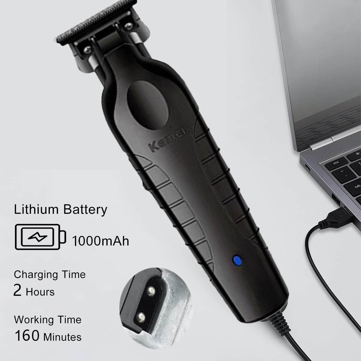Kemei 2299 Professional Hair Clipper 0mm Zero Gap Cordless Barber Trimmer