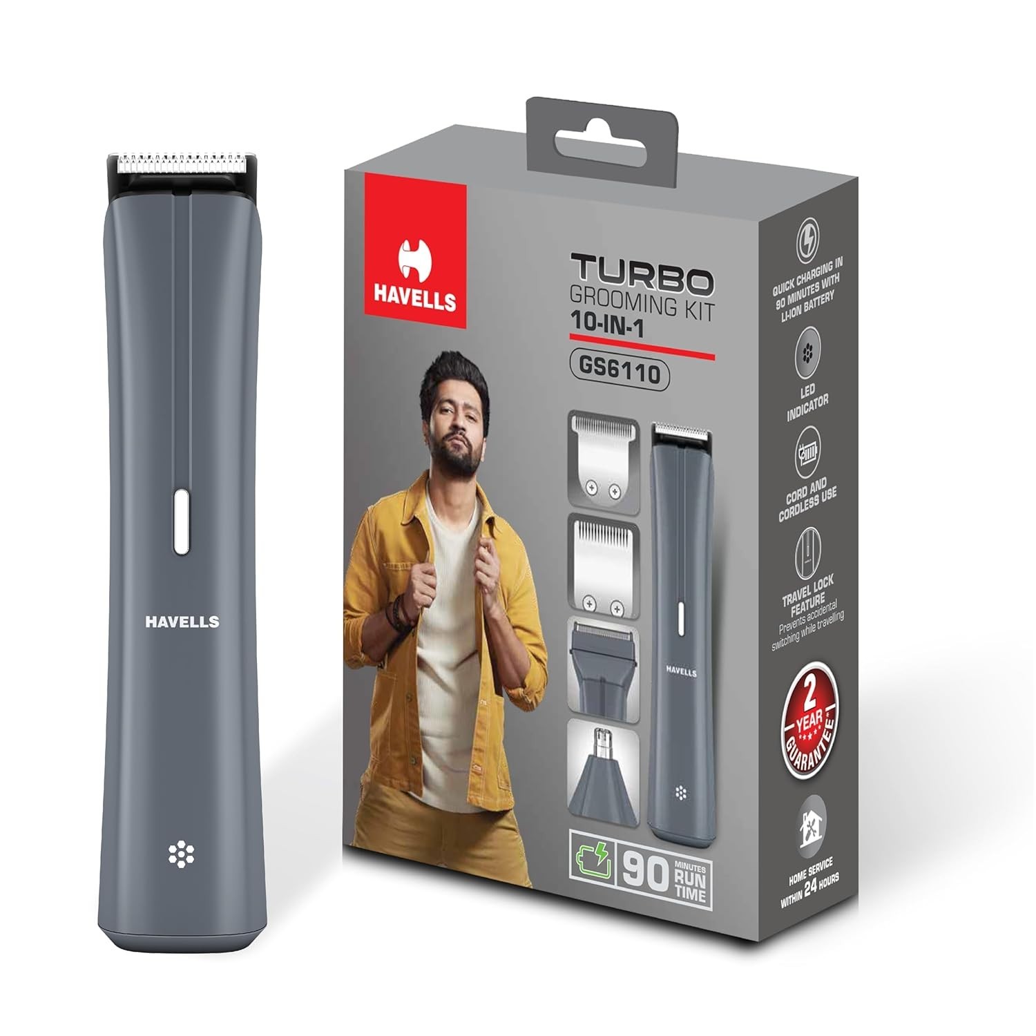 Havells 10-in-1 Grooming Kit, Hair, Face, Nose Trimmer, LED, 90 Min Runtime