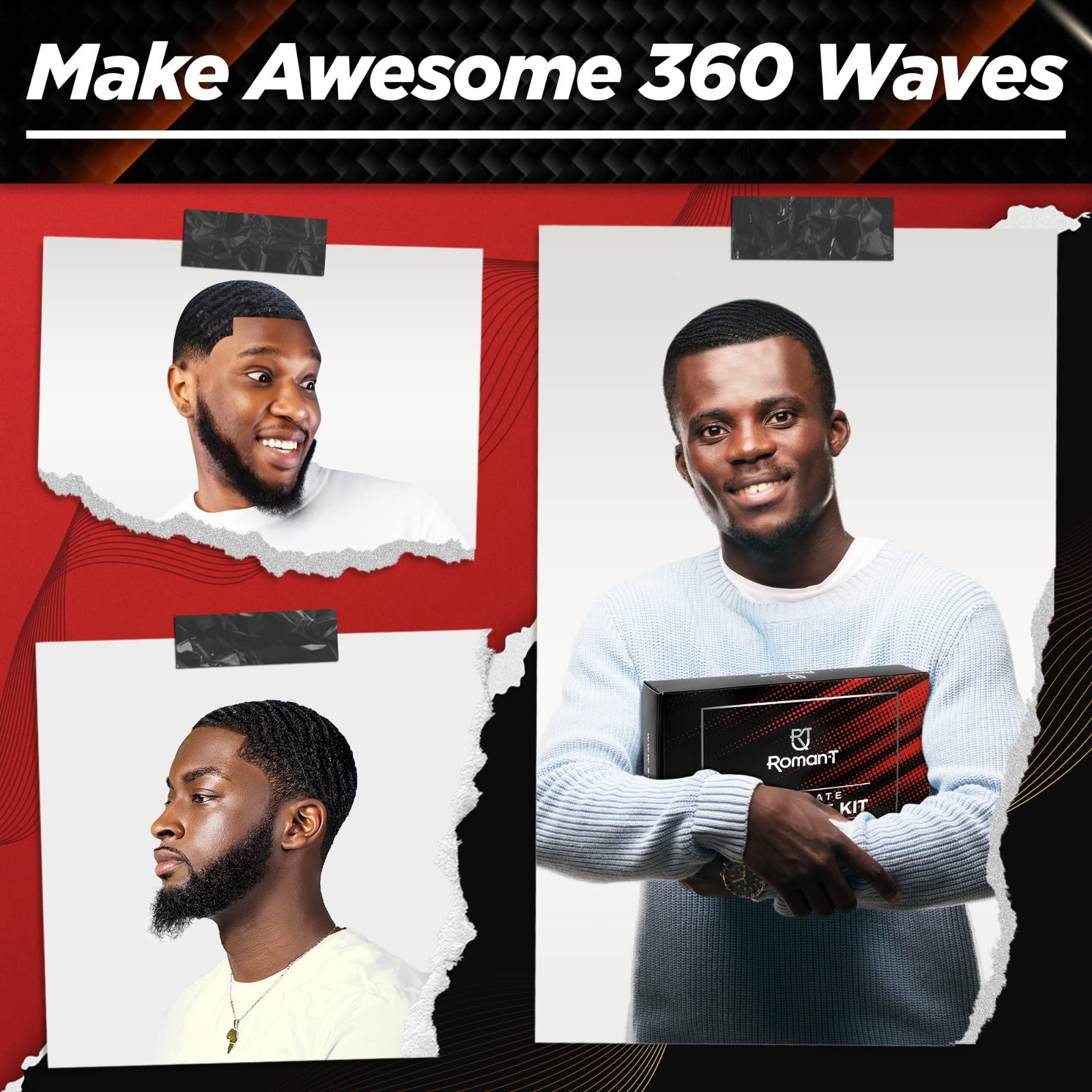 8-in-1 360 Wave Grooming Kit for Men – 3 Wave Brushes, Satin Durags, Mirror & Co