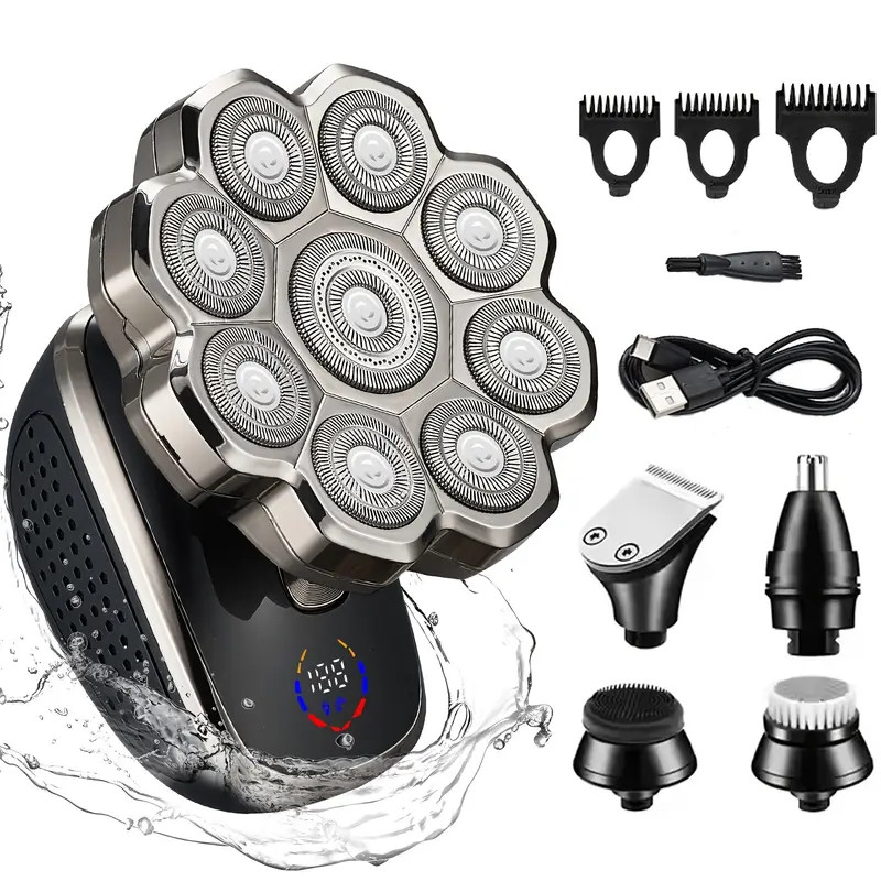 7D/9D Men’s Electric Head Shaver Wet/Dry Grooming Kit Bald Head Razor Rechargeab