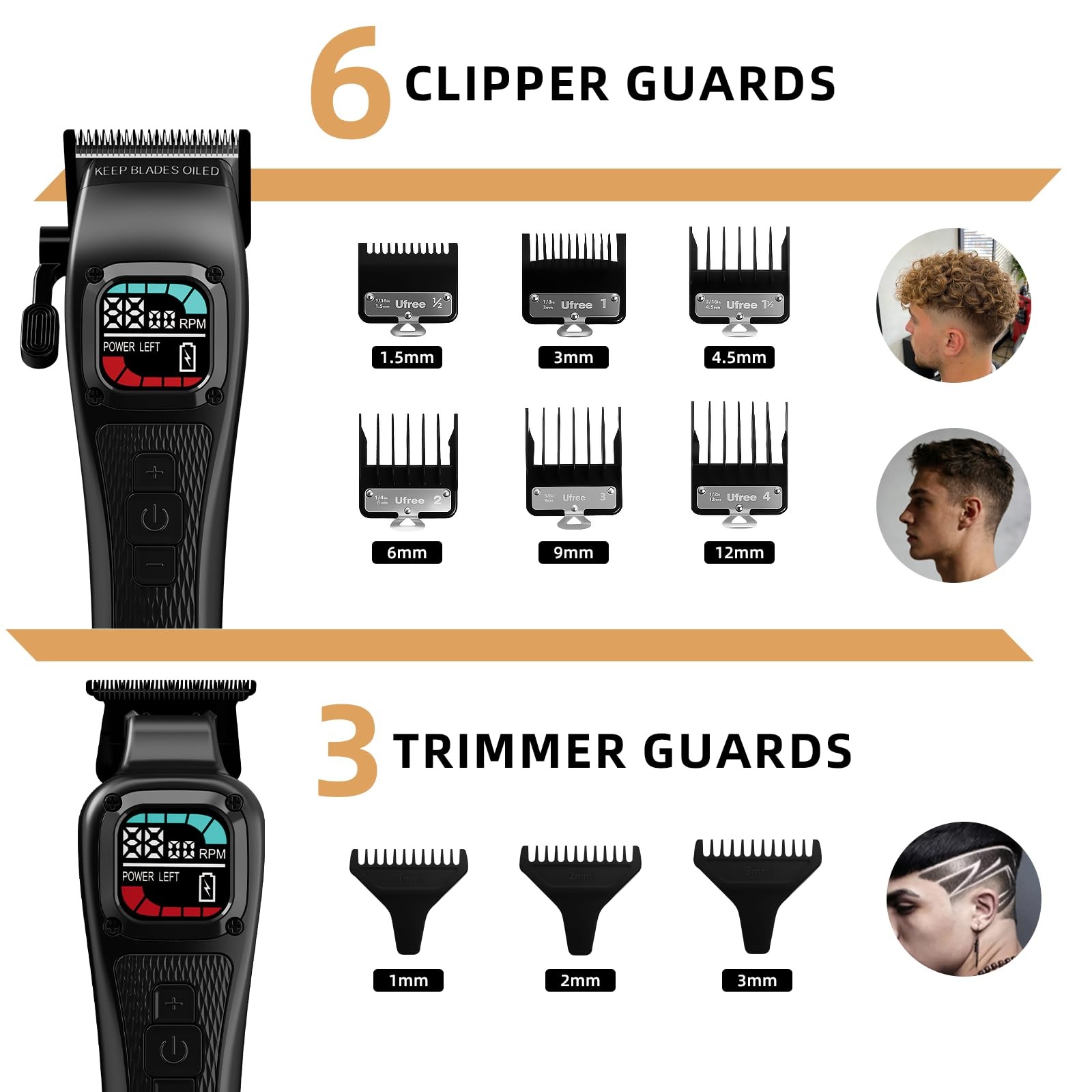 Ufree Hair Clippers for Men, 9000 RPM Brushless Motor, DLC Blades, 5 Speeds