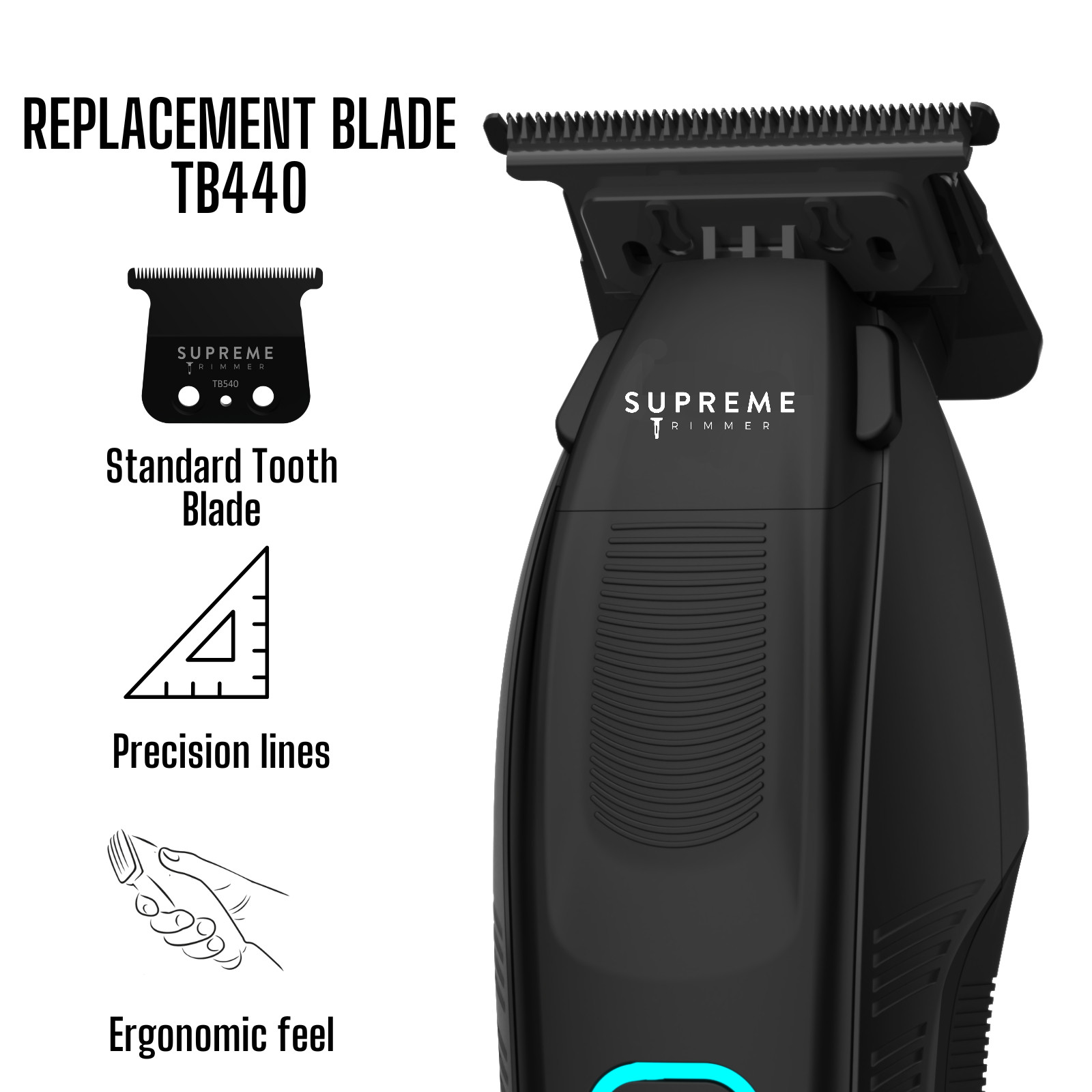 Supreme Trimmer RECHARGE Trimmer ST777 | w/ 2 Detachable Batteries | Black