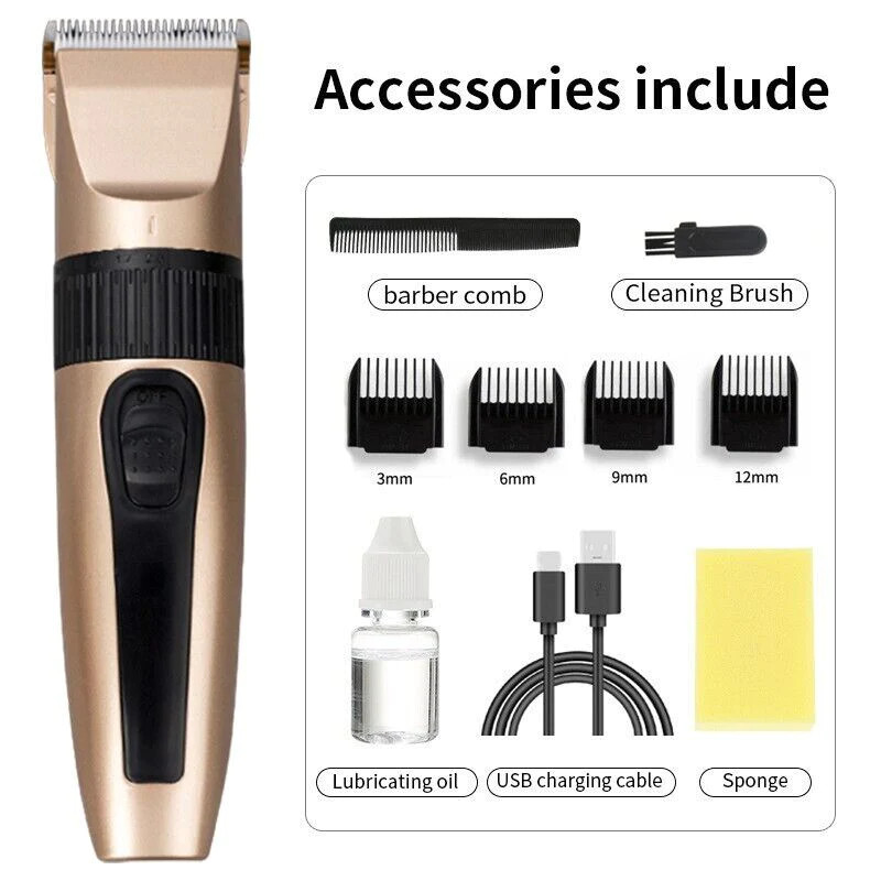 Cordless Hair Clipper Trimmer Men Ceramic Blade IPX7 USB Rechargeable Barber Kit