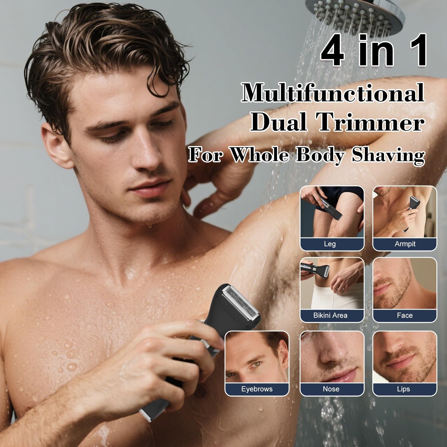 4-in-1 Waterproof Body Hair Trimmer & Groomer for Men, Rechargeable Electric Sha