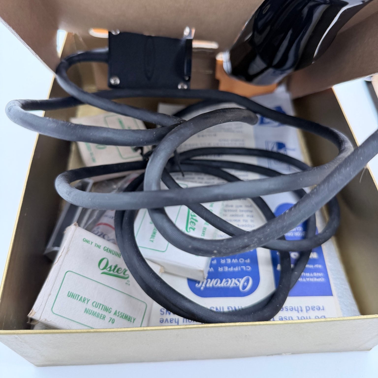 Vintage 1965 Oster Osteronic 77 Barber Hair Clipper Power Pack In Box Blades USA