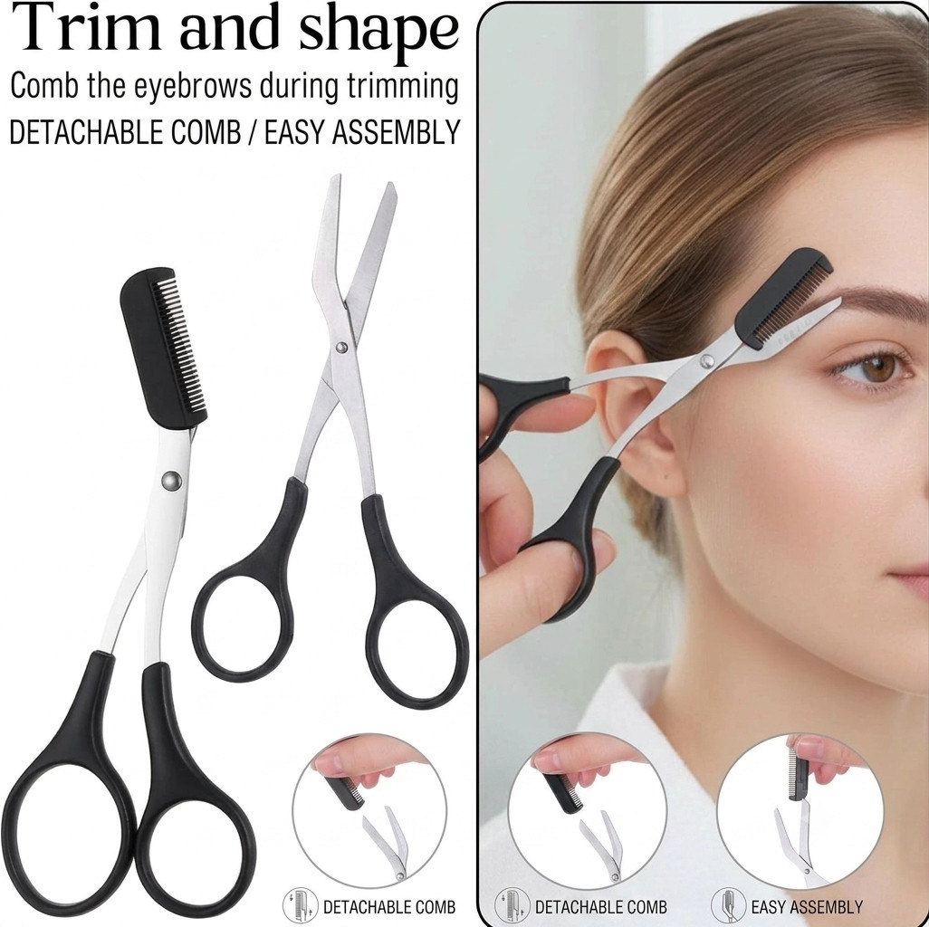 2PCS Eyebrow Trimmer Scissors with Comb Stainless Steel Precision Brow Grooming