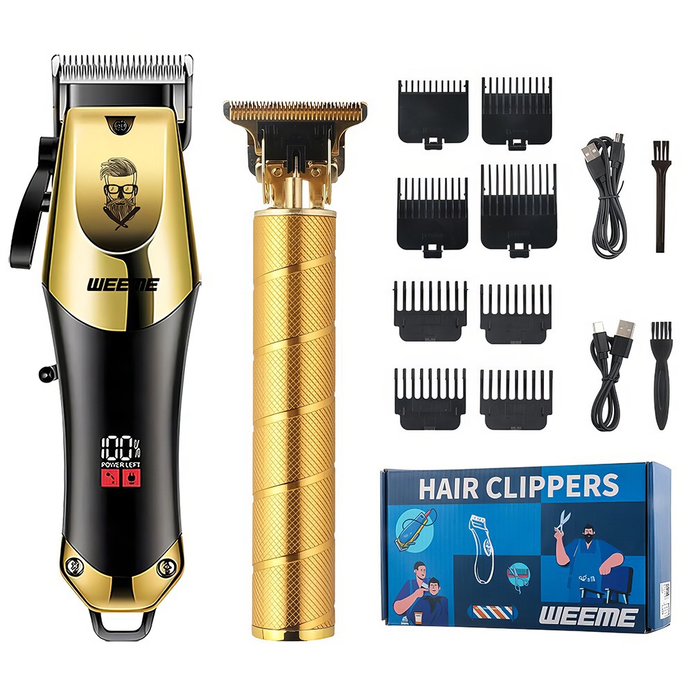Professional Men Hair Clipper Set Cordless Electric Trimmer Rechargeable Shaver