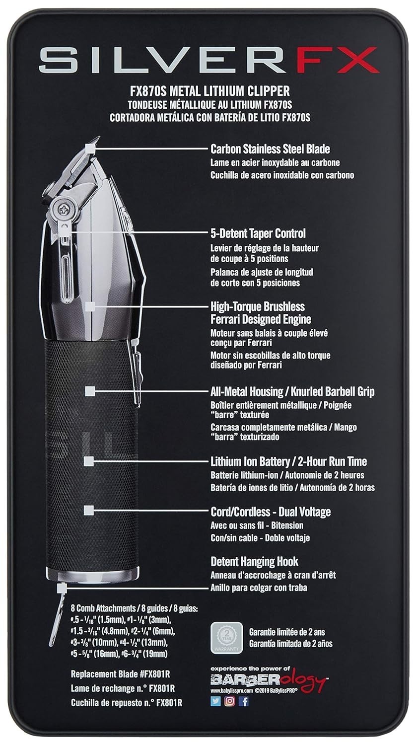 BaBylissPRO Metal Cordless Clipper – Silver | FX870S