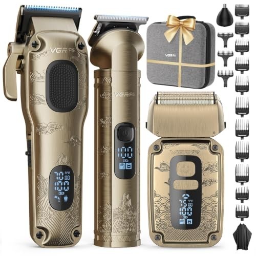 Men’s Hair Clipper Beard Trimmer Foil Shaver 3 in 1 Cordless Kit 14 Guide Combs