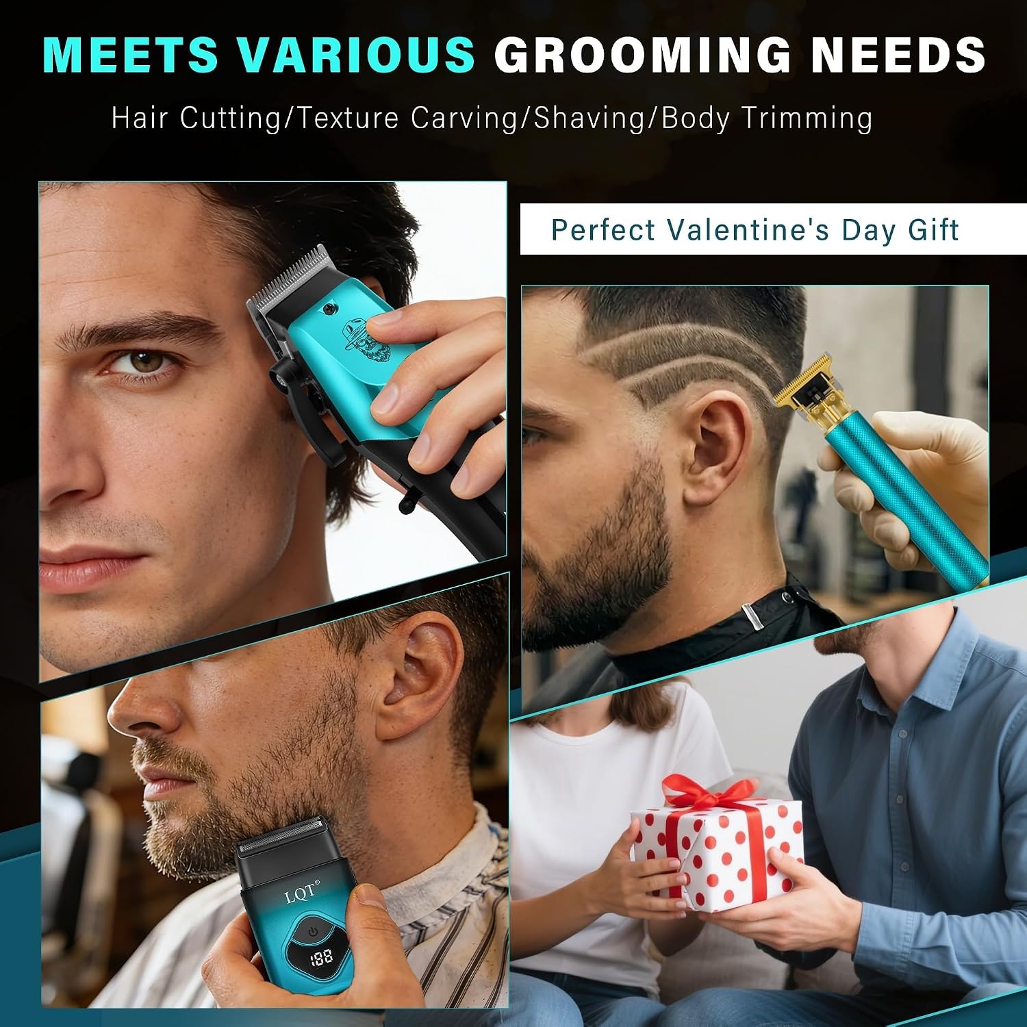 Pro Hair Clippers for Men, Ceramic T-Blade Trimmer Kit, Blue