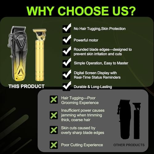 LQT Professional Cordless Hair Clippers Zero-Gap Blade USB-Charge LED