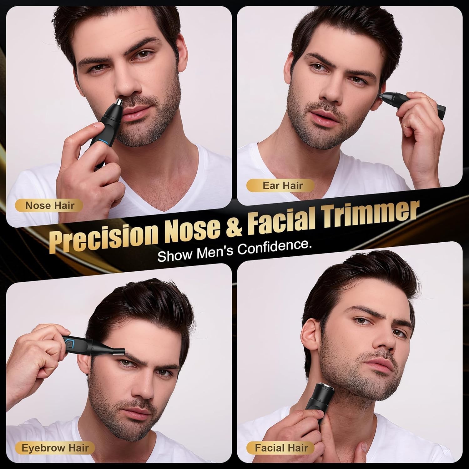 Ear and Nose Hair Trimmer with LED Display, USB Rechargeable Nose Trimmer