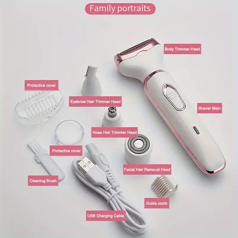 4 in 1 Women Electric Grooming Kit Body Hair Remover Nose Hair Bikini Trimmer