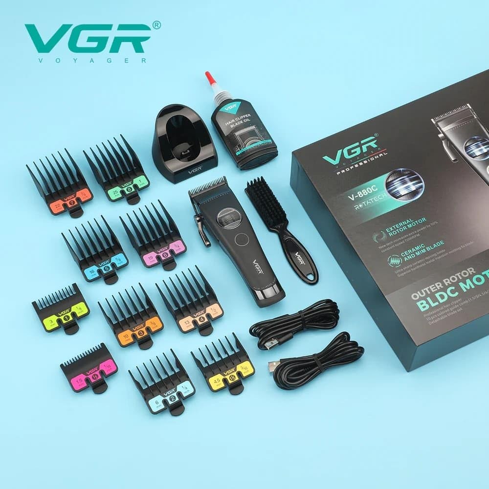 VGR 880C Cordless Hair Clipper 7200RPM Ceramic Blade Charging Base Green