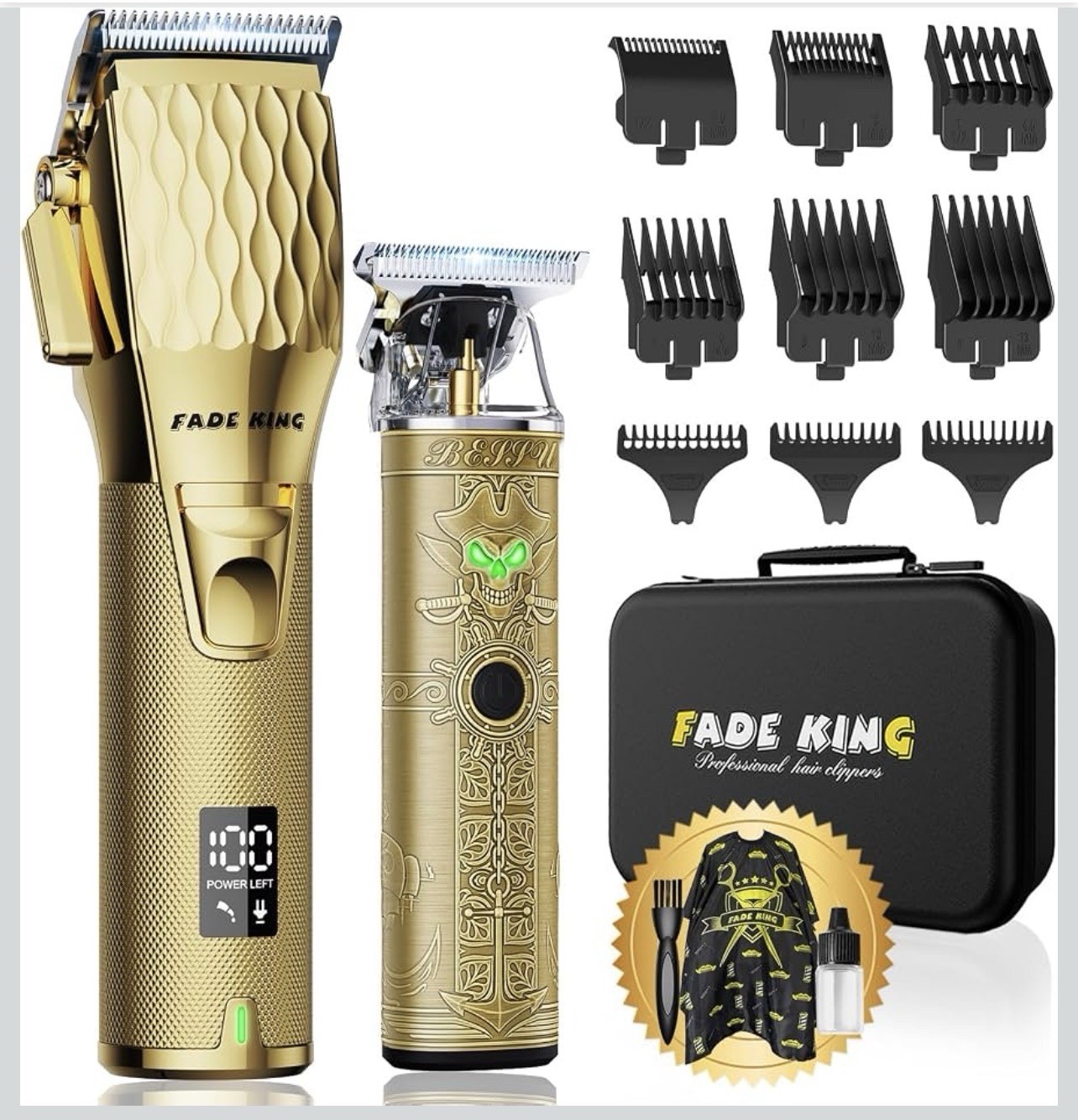 FADE KING FK-807 Cordless USB Haircutting Kit 2 Heads Unisex Gold/Black